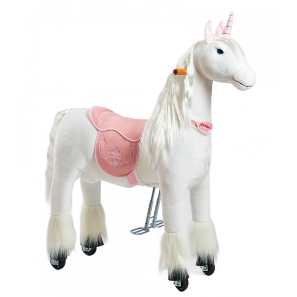 Механическая игрушка кузнечик на колесах Ponnie Merlin M с розовым седлом