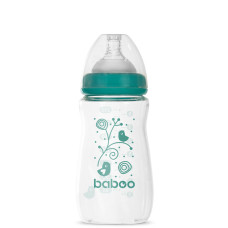 Стеклянная бутылочка для кормления BABOO Антиколиковая, 250 мл, широкая горлышка, 3+ мес.