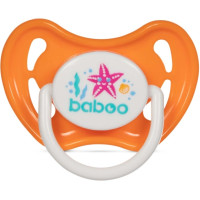 Пустышка круглая BABOO силиконовая, оранжевая, Sea Life, 6+ мес
