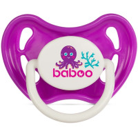 Пустышка симметричная BABOO силиконовая, фиолетовая, Sea Life, 0+ мес