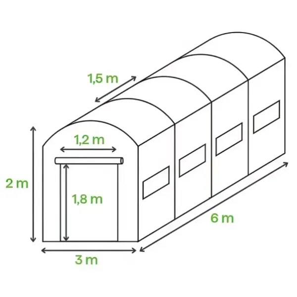 Садовая теплица-парник 18m2 Cultivo 3x6x2 (1 дверь)