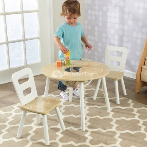 Дерев'яний круглий стіл і 2 круглих стільця Round Natural Kidkraft 27027