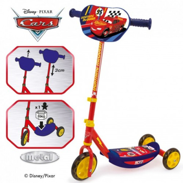 Детский трехколесный самокат Smoby Cars 3