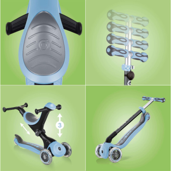 Детский самокат 3в1 Globber с сиденьем GO UP DELUXE LIGHTS