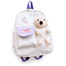 Детский рюкзак Evo-kids Small-Bear White (арт. 2418-1 Bear White) - ткань светлая / игрушка медведь (коробок 1 шт.)