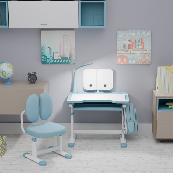 Комплект меблів Evo-Kids (стіл+стілець+полиця+лампа) BD-20 BL - стільниця біла / колір пластика блакитний (коробок-1 шт.)