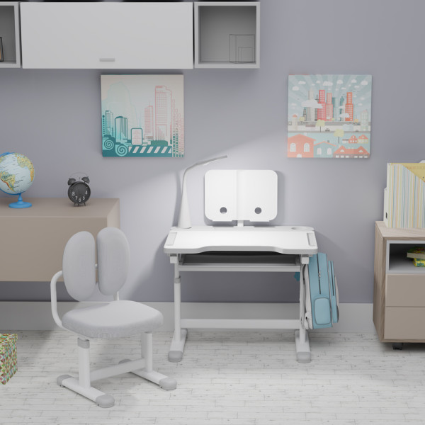 Комплект мебели Evo-Kids (стол+стул+полка+лампа) BD-20 G - столешница белая / цвет пластика серый (коробок-1 шт.)