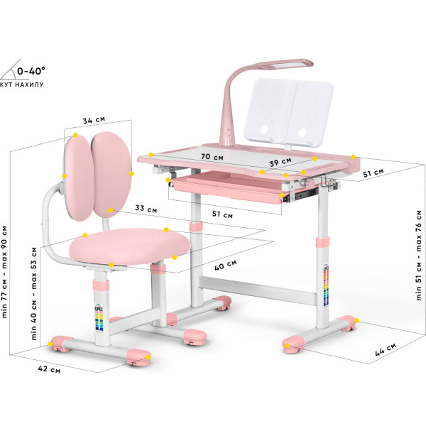 Комплект мебели Evo-Kids (стол+стул+полка+лампа) BD-20 PN - столешница белая / цвет пластика розовый (коробок-1 шт.)