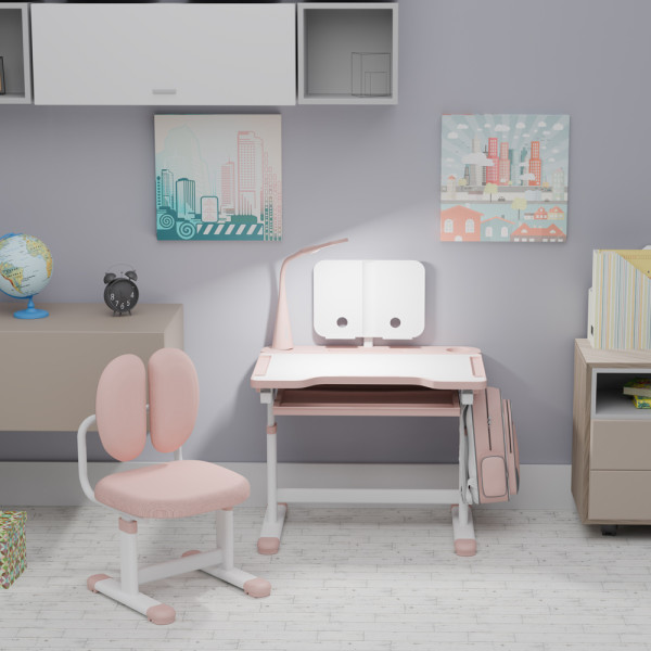 Комплект мебели Evo-Kids (стол+стул+полка+лампа) BD-20 PN - столешница белая / цвет пластика розовый (коробок-1 шт.)