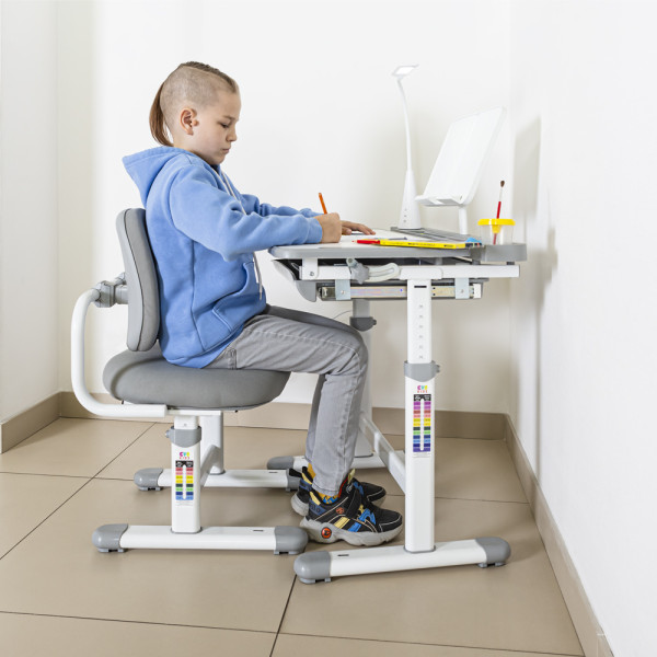 Комплект мебели Evo-kids (стол+стул+полка+лампа) BD-23 G - столешница белая / цвет пластика серый (коробок-1 шт.)