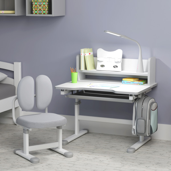 Комплект мебели Evo-Kids (стол+стул+полка+лампа) BD-24 Grey (арт. BD-24 G) - столешница белая / цвет пластика серый (коробок-1 шт.)