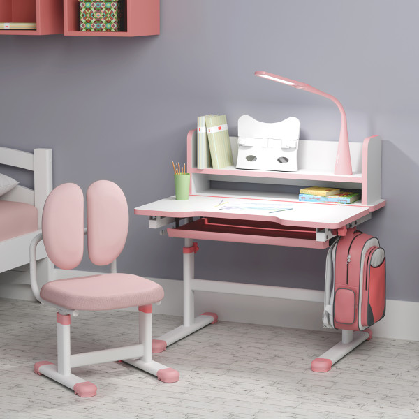 Комплект мебели Evo-Kids (стол+стул+полка+лампа) BD-24 Pink (арт. BD-24 PN) - столешница белая / цвет пластика розовый (коробок-1 шт.)