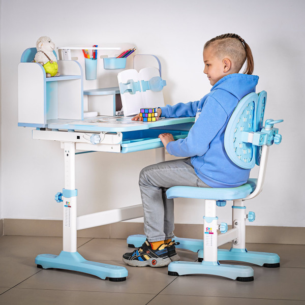Комплект мебели (стол + стульчик + полка) Evo-kids BD-28 Panda Blue (арт. BD-28 BL) - столешница белая / цвет пластика голубой (коробок-1 шт.)
