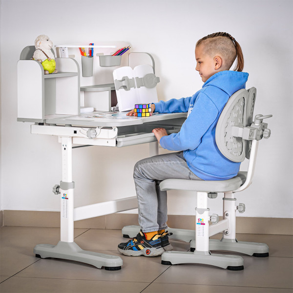 Комплект мебели (стол + стульчик + полка) Evo-kids BD-28 Panda Grey (арт. BD-28 G) - столешница белая / цвет пластика серый (коробок-1 шт.)