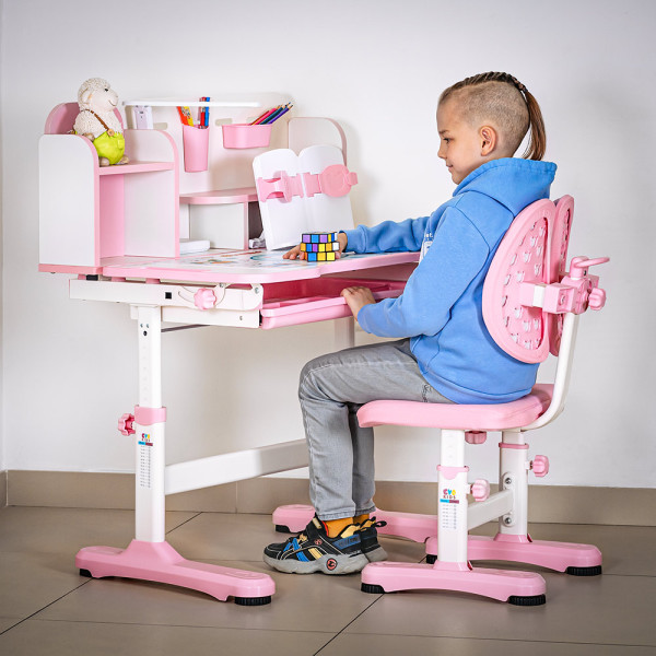 Комплект мебели (стол + стульчик + полка) Evo-kids BD-28 Panda Pink (арт. BD-28 PN) - столешница белая / цвет пластика розовый (коробок-1 шт.)