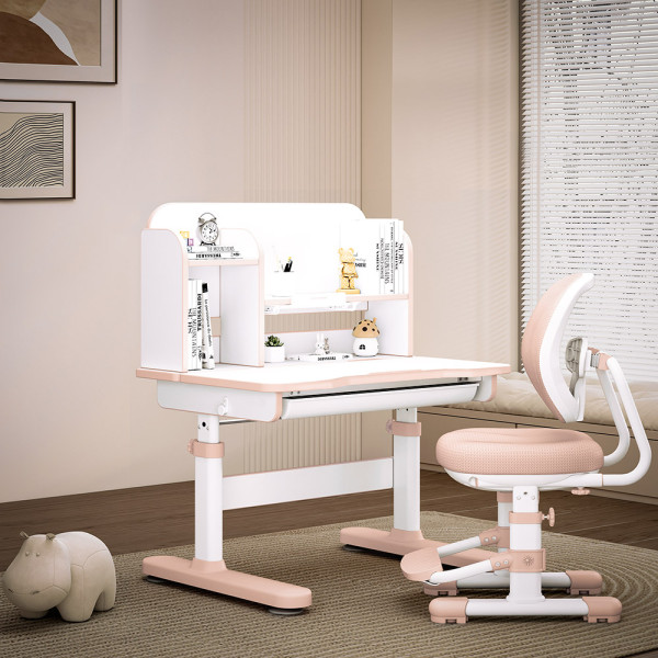 Комплект меблів (стіл + стільчик + полиця + лампа) Mealux Nemo Peach (арт. BD-38 PN) - стільниця біла / персикові накладки (коробок 1 шт.)
