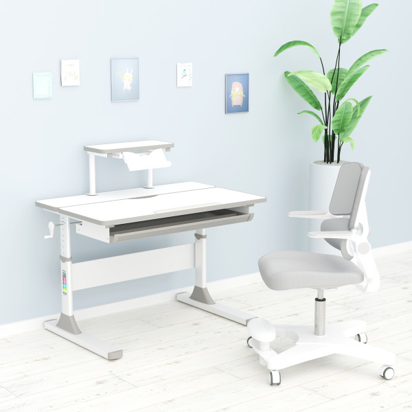 Детский стол Mealux Edmonton Multicolor BL с полкой S50 (арт. BD-610 W/MC + BL + S50 WG) - столешница белая / накладки серые и голубые (коробок-3 шт.)