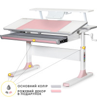 Дитячий стіл Mealux Edmonton Multicolor PN з полицею S50 (арт. BD-610 W/MC + PN + S50 WG) - стільниця біла / накладки сірі і рожеві (коробок-2 шт.)