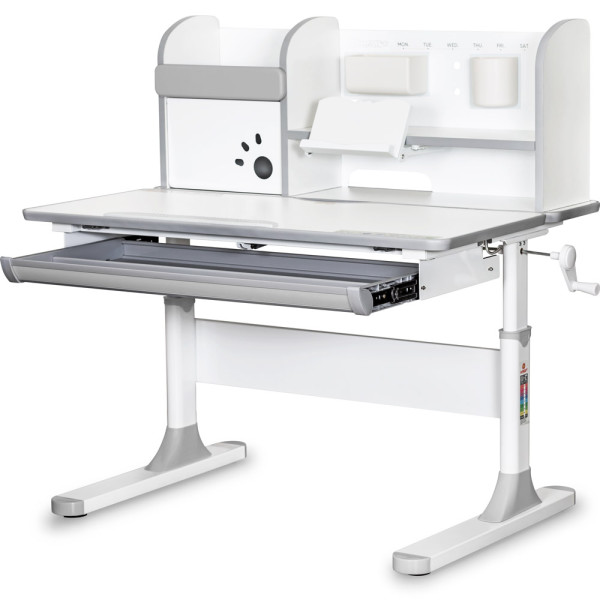 Детский стол Mealux Edmonton Multicolor G с полкой (арт. BD-610 W/MC + G с полкой) - cтолешница белая / накладки серые (коробок 2 шт.)