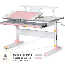 Дитячий стіл Mealux Vancouver Multicolor PN з полицею S50 (арт. BD-620 W/G MC+ PN+ S50 WG) - стільниця біла / накладки сірі і рожеві (коробок-3 шт.)