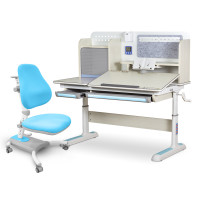 Комплект Mealux Winnipeg MG/BL + Omega KBL (арт.BD-630 MG/BL+Y-220 KBL) - столешница береза, накладки серые и голубые / обивка голубая однотонная (коробок-2 шт.)