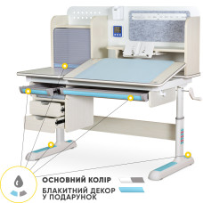 Детский стол Mealux Winnipeg Multicolor Plus MG Blue (арт. BD-630 MG + BL с тумбой) - столешница дерево / накладки на ножках голубые (коробок-2 шт.)