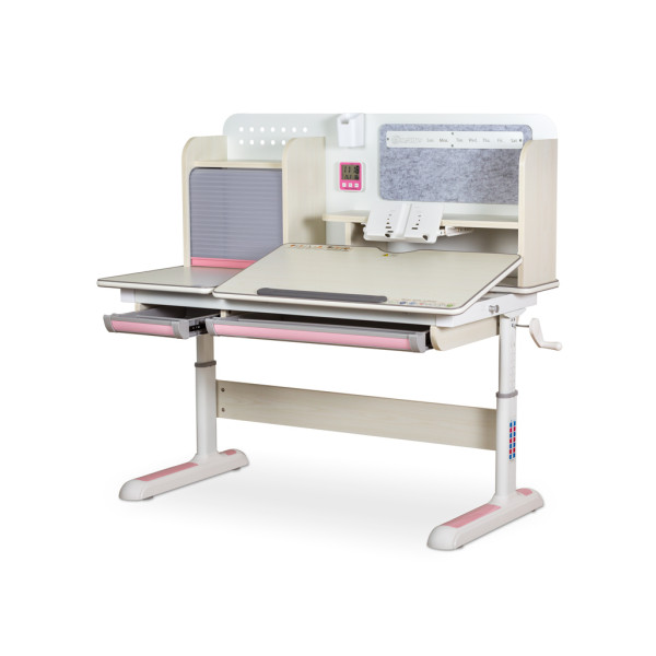 Дитячий стіл Mealux Winnipeg Multicolor MG + PN (арт.BD-630 MG + PN Multicolor) - cтільниця береза / ніжки білі, накладки сірі і рожеві (коробок-1 шт.)