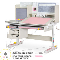 Дитячий стіл Mealux Winnipeg Multicolor Plus MG Pink (арт. BD-630 MG + PN з тумбою) - стільниця дерево / накладки на ніжках рожеві (коробок-2 шт.)