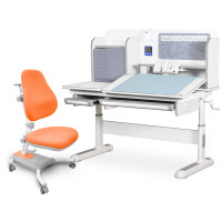 Комплект Mealux Winnipeg WG/G + Omega KY (арт.BD-630 WG/G+Y-220 KY) - столешница белая, накладки серые / обивка оранжевая однотонная (коробок-2 шт.)