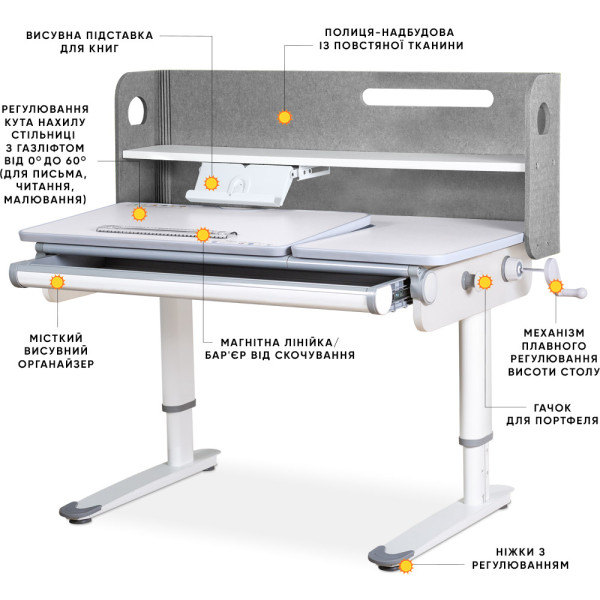 Детский стол Mealux Denver Plus Grey (арт.BD-660 G Plus)- столешница белая / накладки серые (коробок-1 шт.)