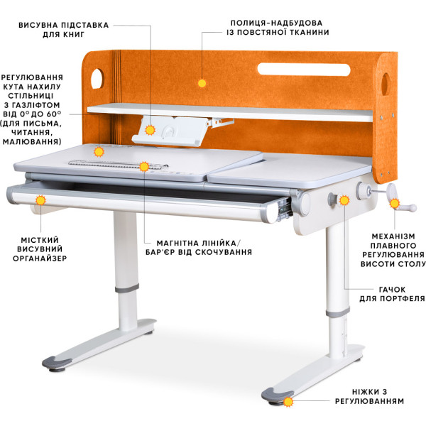Детский стол Mealux Denver Plus Orange (арт.BD-660 OR Plus) - столешница белая / накладки оранжевые (коробок-1 шт.)