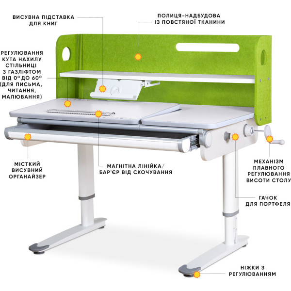 Детский стол Mealux Denver Plus Green (арт.BD-660 Z Plus)- столешница белая / накладки зеленые (коробок-1 шт.)
