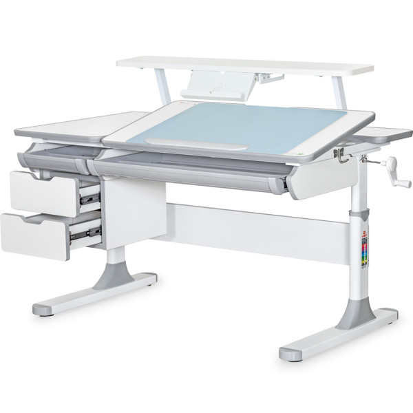 Детский стол Mealux Hamilton Multicolor G с полкой S-50 (арт.BD-680 W/G MC + S50 WG)  - столешница белая / накладки серые (коробок-3 шт.)