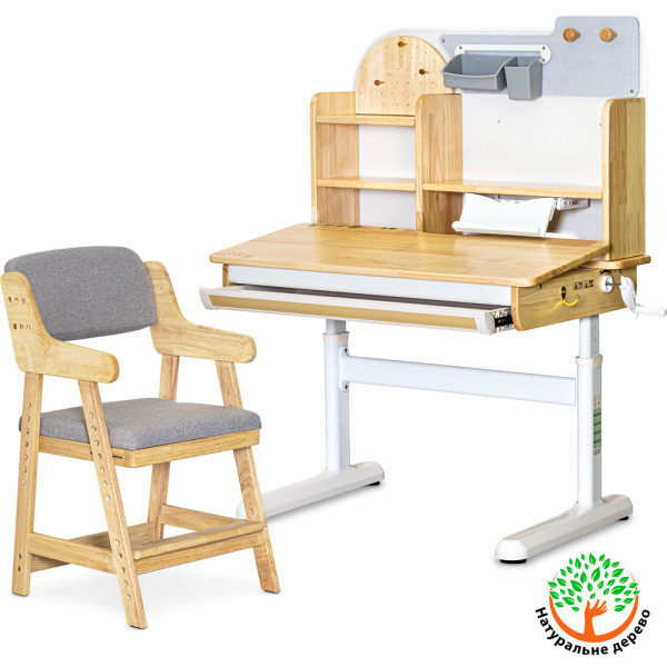 Комплект стол Mealux Timberdesk S + кресло Mealux Carlo (арт. BD-685 Wood S + KD-050 G) - столешница дерево / обивка серая (коробок 2 шт.)