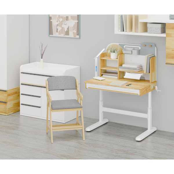Комплект стол Mealux Timberdesk S + кресло Mealux Carlo (арт. BD-685 Wood S + KD-050 G) - столешница дерево / обивка серая (коробок 2 шт.)