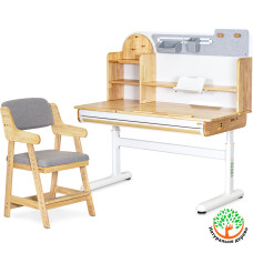 Комплект стол Mealux Timberdesk L + кресло Mealux Carlo (арт. BD-690 Wood L+ KD-050 G) - столешница дерево / обивка серая (коробок 3 шт.)