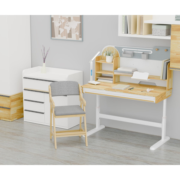Комплект стол Mealux Timberdesk L + кресло Mealux Carlo (арт. BD-690 Wood L+ KD-050 G) - столешница дерево / обивка серая (коробок 3 шт.)