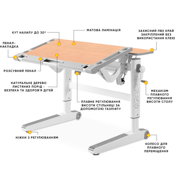 Детский стол Mealux Ergowood M Multicolor MG (арт. BD-800 MG/MC) - cтолешница клен / накладки на ножках серые (коробок-2 шт.)