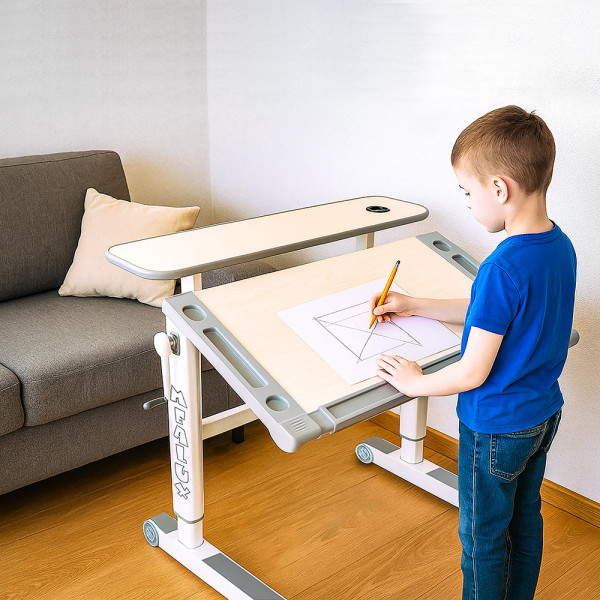 Детский стол Mealux Ergowood M Multicolor TG Energy (арт.BD-800 TG/MC Energy) - cтолешница береза / накладки на ножках серые (коробок-2 шт.)
