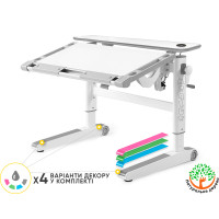 Дитячий стіл Mealux Ergowood M Multicolor W Energy (арт.BD-800 W/MC Energy) - стільниця біла / накладки на ніжках сірі (коробок-2 шт.)