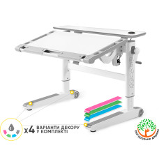 Дитячий стіл Mealux Ergowood M Multicolor W Energy (арт.BD-800 W/MC Energy) - стільниця біла / накладки на ніжках сірі (коробок-2 шт.)
