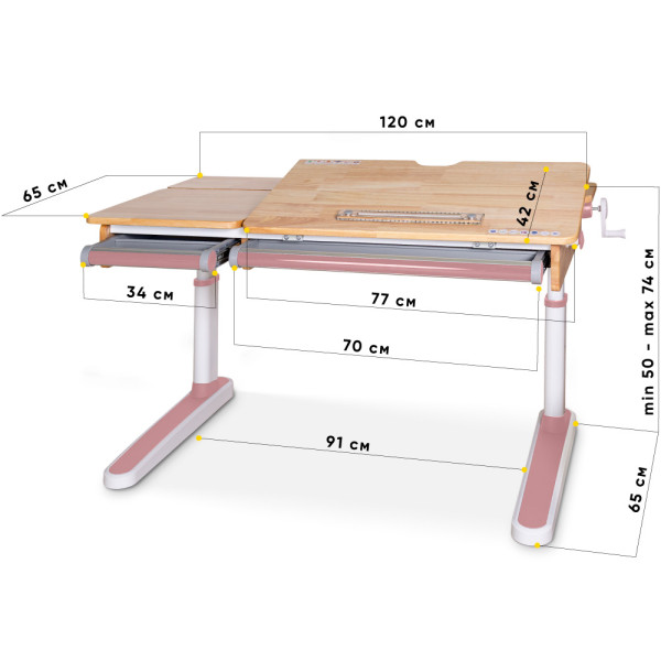 Детский стол Mealux Oxford Wood PN Lite (арт. BD-920 Wood PN Lite) - столешница дерево / накладки розовые (коробок-2 шт.)