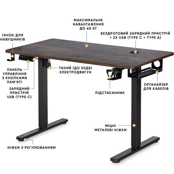 Стіл Mealux PowerDesk Energy Antique з електрорегулюванням висоти (арт. EVO-201 Energy A/B) - стільниця античний дуб / ніжки чорні (коробок 2 шт.)