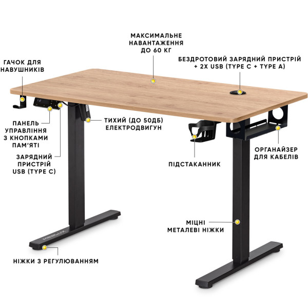 Стіл Mealux PowerDesk Energy Mahogany з електрорегулюванням висоти (арт. EVO-201 Energy Mahogany/B) - стільниця червоне дерево / чорні ніжки (коробок 2 шт.)