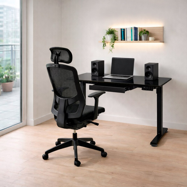 Стіл Mealux PowerDesk Glass Black з електрорегулюванням висоти (арт. EVO-201 Glass/Black) - стільниця скло / чорний (коробок 1 шт.)