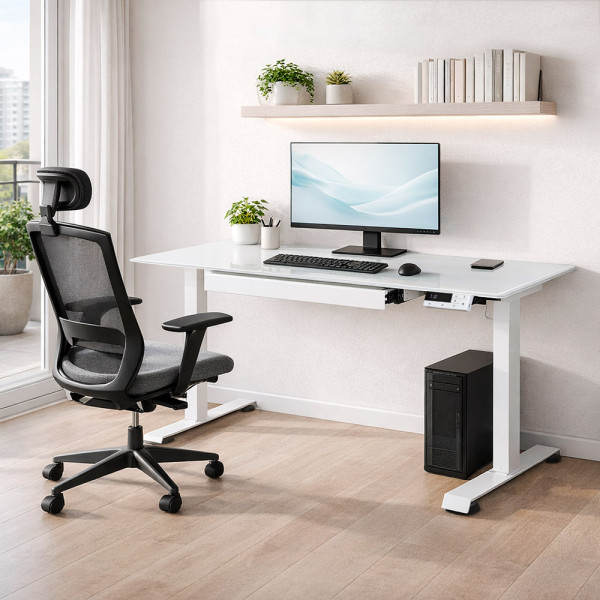 Стіл Mealux PowerDesk Glass White з електрорегулюванням висоти (арт. EVO-201 Glass/White) - стільниця скляна / білий (коробок 2 шт.)