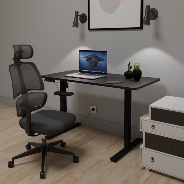 Комплект Mealux PowerDesk Lite Black + Leo Air Plus Black (арт. EVO-201 Lite B/B +Y 546 KB) - стільниця чорна / оббивка чорна (коробок 3 шт.)
