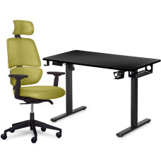 Комплект Mealux PowerDesk Lite Black + Leo Air Plus Green (арт. EVO-201 Lite B/B +Y 546 KZ) - столешница черная / обивка зеленая (коробок 3 шт.)