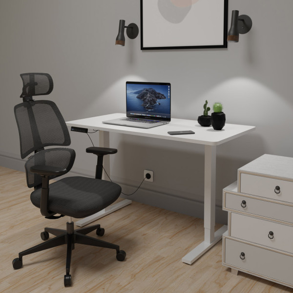 Комплект Mealux PowerDesk Lite White + Leo Air Plus Black (арт. EVO-201 Lite W/W +Y 546 KB) - столешница белая / обивка черная (коробок 3 шт.)