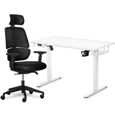Комплект Mealux PowerDesk Lite White + Leo Air Plus Black (арт. EVO-201 Lite W/W +Y 546 KB) - столешница белая / обивка черная (коробок 3 шт.)